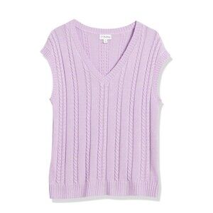 The Drop Women's Frankie Loose Fit V-neck Cable Vest Light Purple Size XL NWT